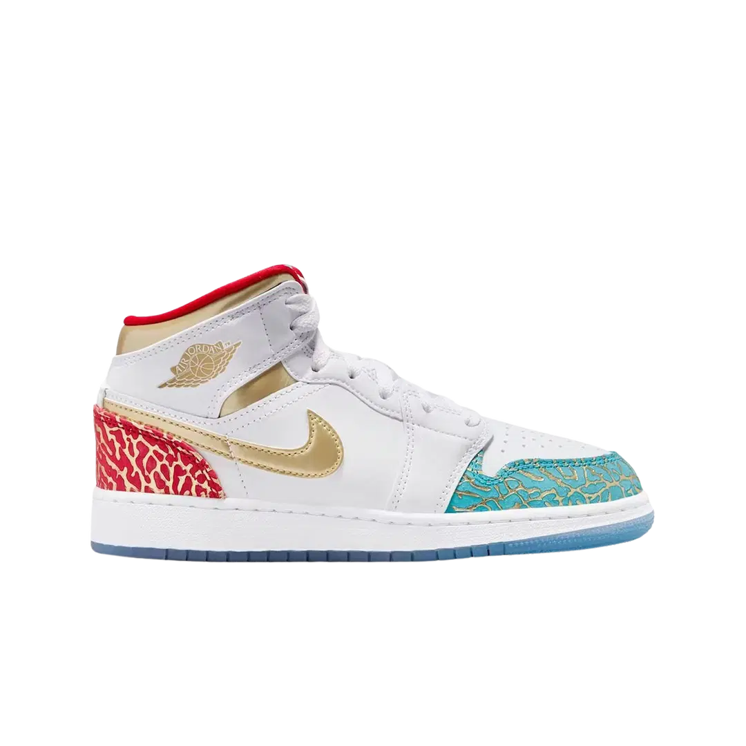 Jordan (GS) Jordan 1 Mid Sneaker School White Metallic Gold