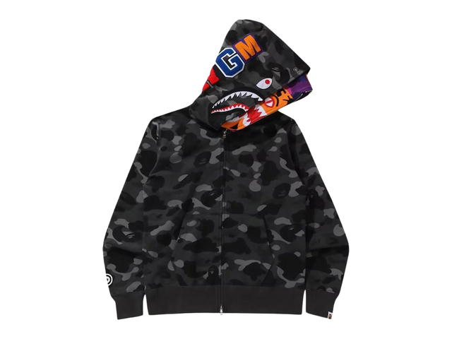 Bape Bape Color Camo Tiger Shark Wide Full Zip Double Hoodie Black (SS21) - view 1
