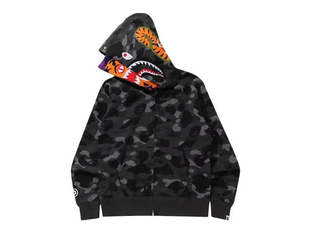 Bape Bape Color Camo Tiger Shark Wide Full Zip Double Hoodie Black (SS21) - view 2
