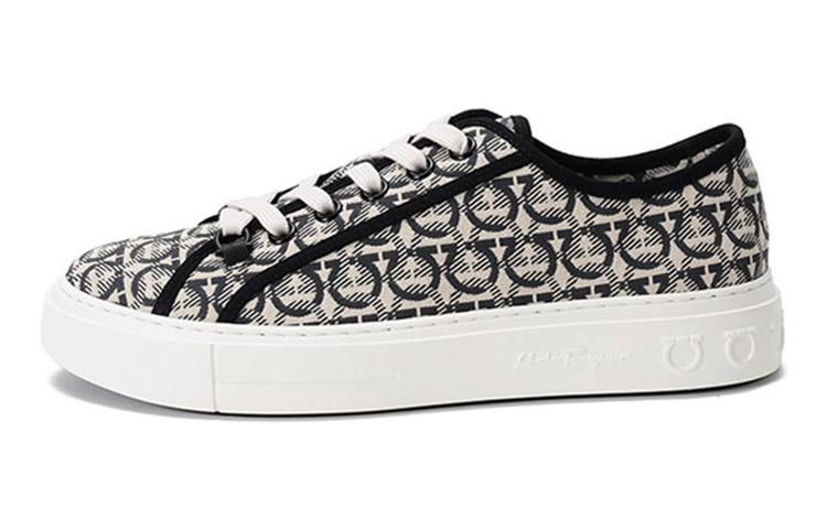 Ferragamo FERRAGAMO GANCINI Balance Breathable Low Top Skateboard Shoes Men's Beige Black