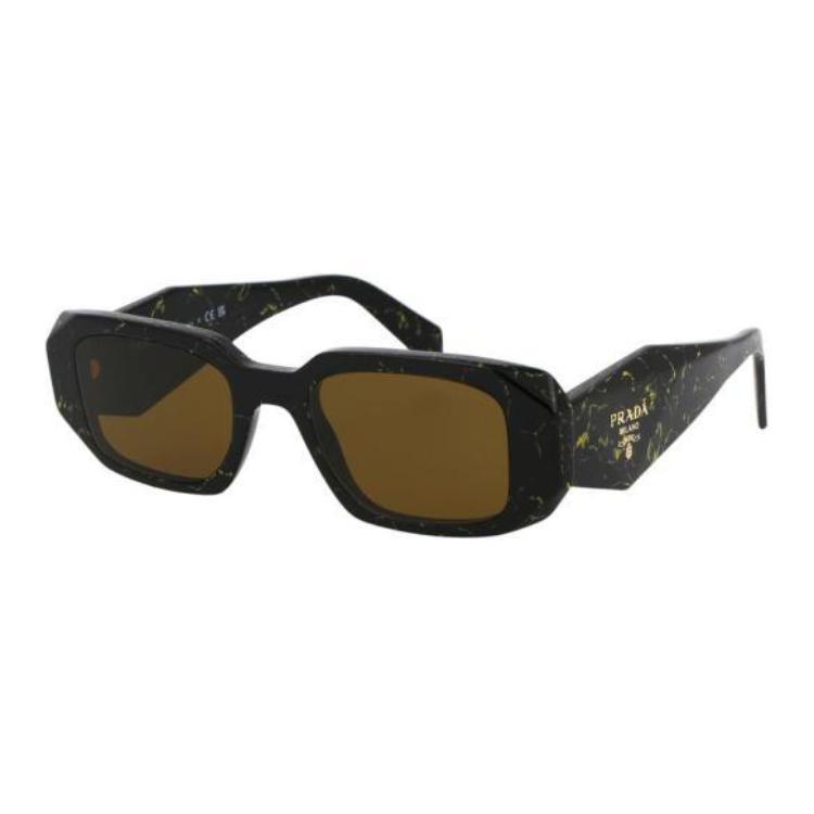 Prada Prada Acetate Rectangular Sunglasses Unisex Black/Yellow