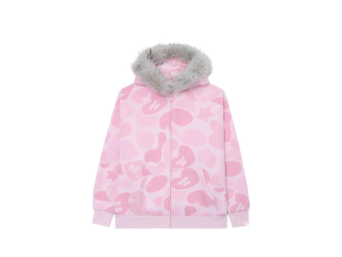 Bape Bape Fur-trim Hood Jacket Pink