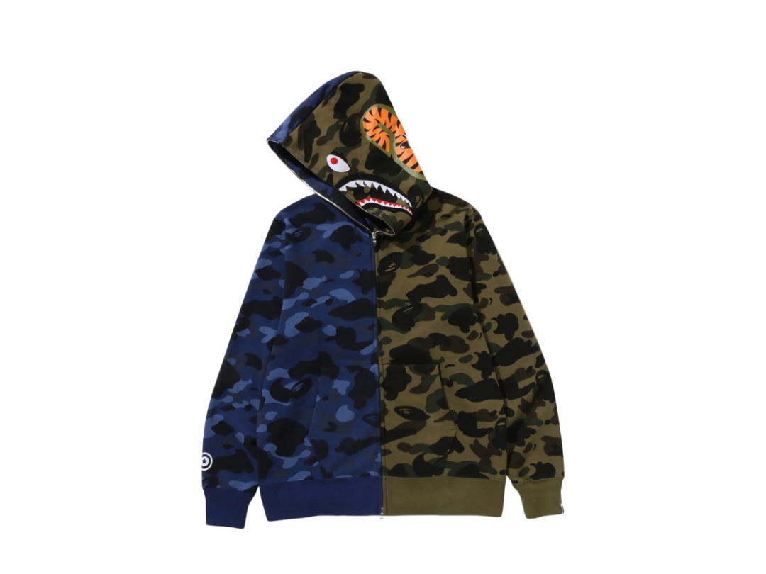 Bape Bape Split Camo Shark Full Zip Hoodie Navy