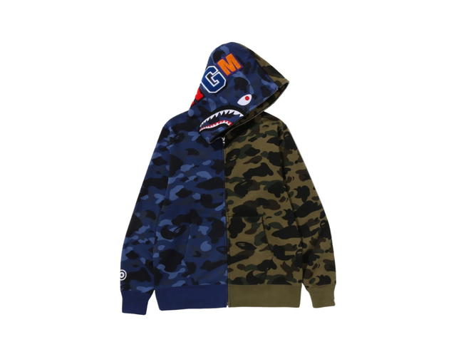 Bape Bape Split Camo Shark Full Zip Hoodie Navy - view 2