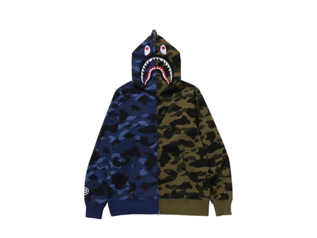 Bape Bape Split Camo Shark Full Zip Hoodie Navy - view 3
