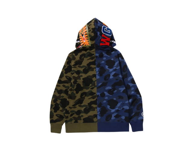 Bape Bape Split Camo Shark Full Zip Hoodie Navy - view 4
