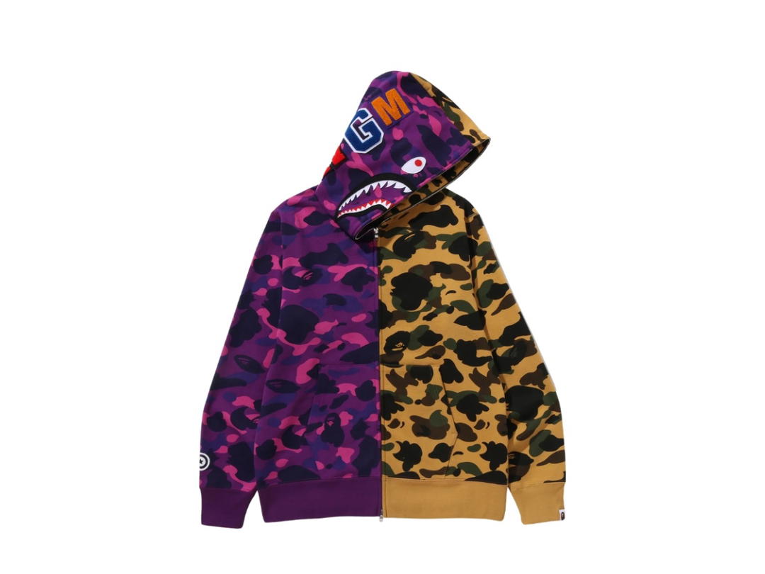 Bape Bape Split Camo Shark Full Zip Hoodie Purple