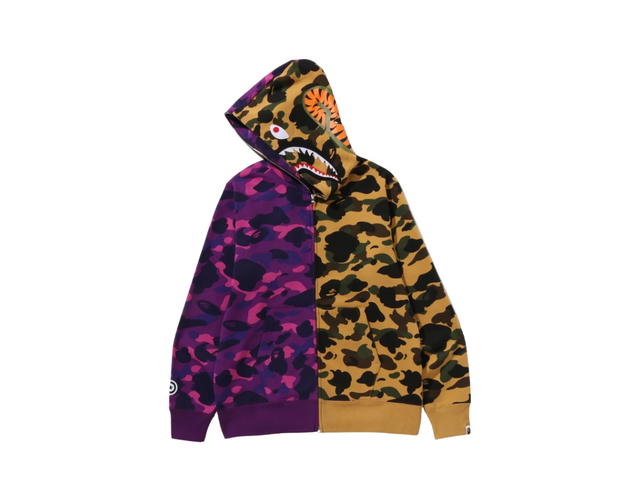 Bape Bape Split Camo Shark Full Zip Hoodie Purple - view 2