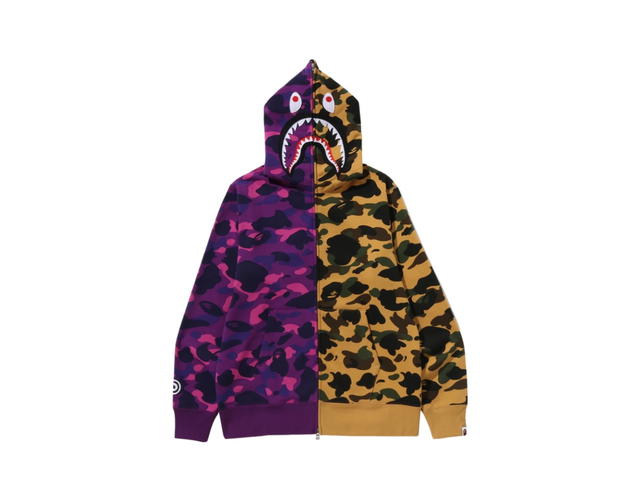 Bape Bape Split Camo Shark Full Zip Hoodie Purple - view 3