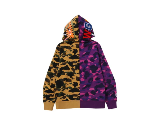 Bape Bape Split Camo Shark Full Zip Hoodie Purple - view 4