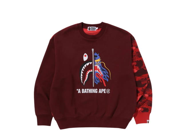 Bape Bape X Clot Camo Shark Patched Relaxed Fit Crewneck Sweatshirt Ape Red - view 1