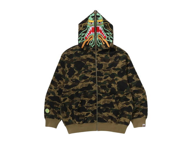 Bape Bape X Clot Camo Shark Relaxed Fit Full Zip Hoodie Green - view 1