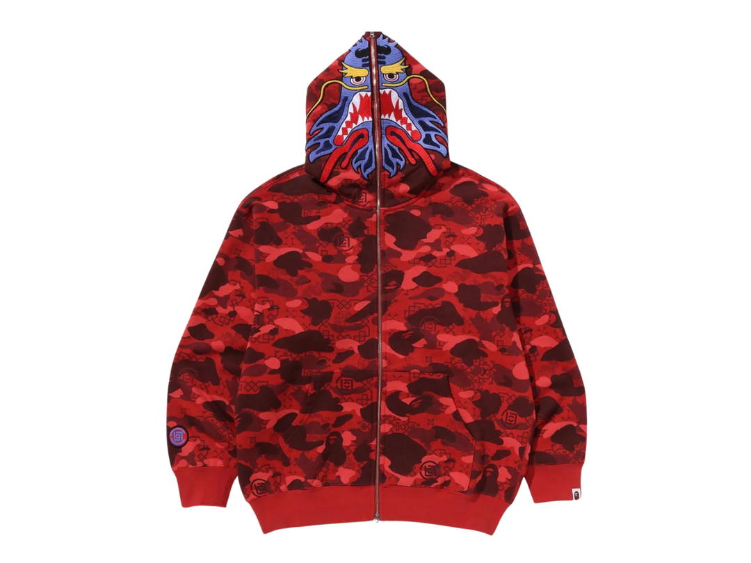 Bape Bape X Clot Camo Shark Relaxed Fit Full Zip Hoodie Red
