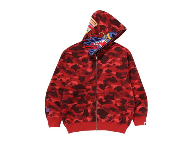 Bape Bape X Clot Camo Shark Relaxed Fit Full Zip Hoodie Red - view 2