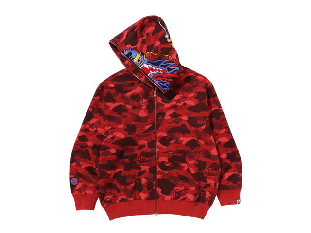 Bape Bape X Clot Camo Shark Relaxed Fit Full Zip Hoodie Red - view 3