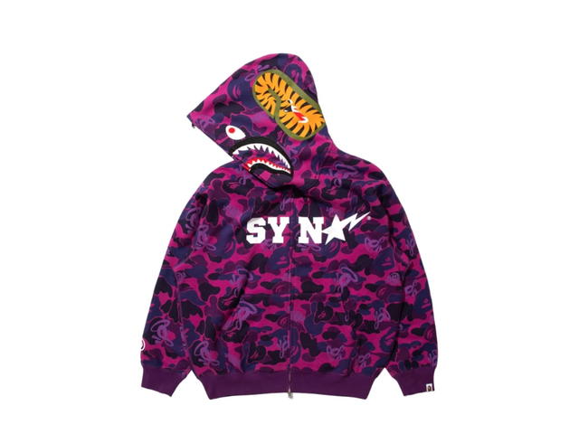 Bape Bape X Spotify X SYNA By Central Cee Shark Full Zip Hoodie Purple - view 3