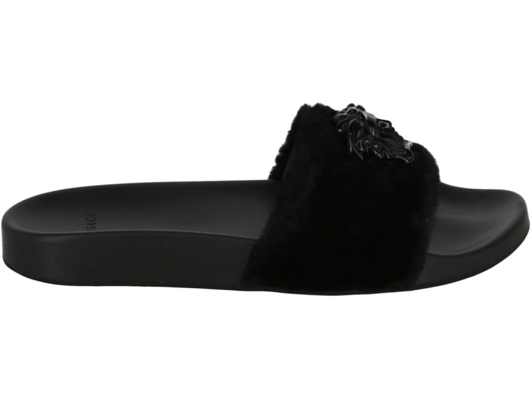 Versace Versace La Medusa Faux Fur Slides Black (Women's)
