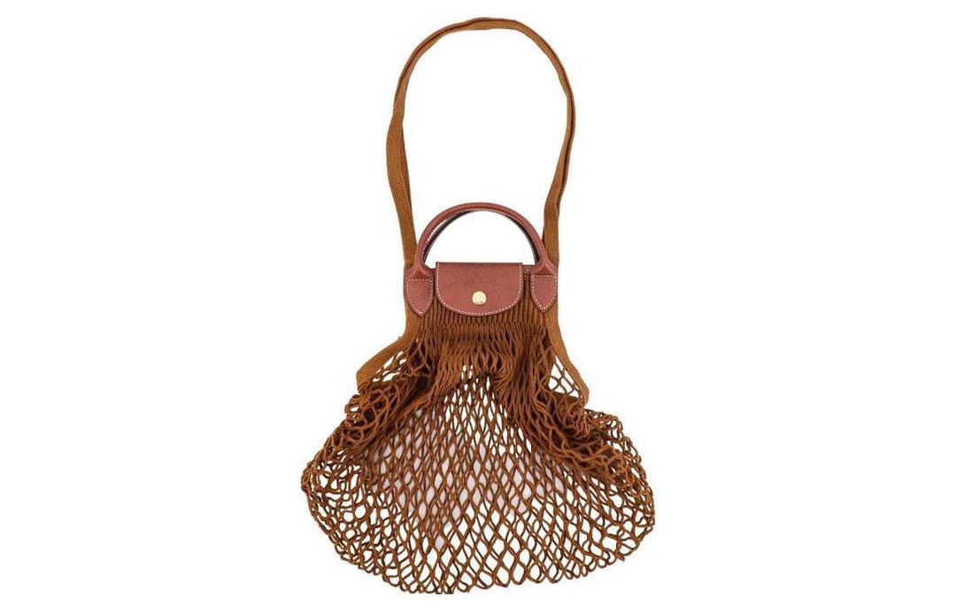 Longchamp Longchamp Le Pliage Filet Cotton With Cow Leather Handbag Large Size Women's Tobacco
