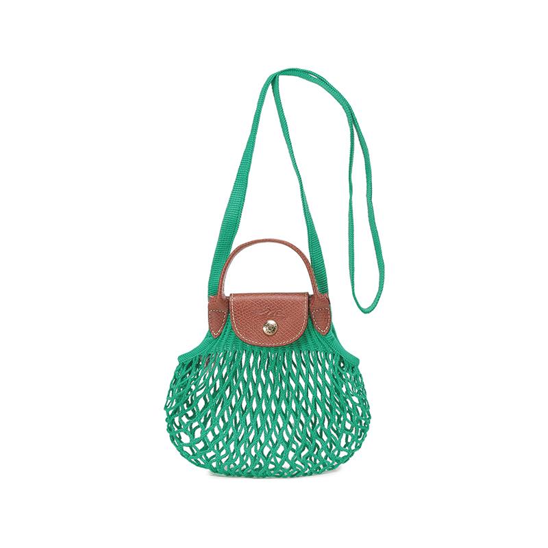 Longchamp Longchamp Le Pliage Cotton With Cow Leather Trim Handbag Shoulder Bag Crossbody Bag Extra Small Women's Green & Brown