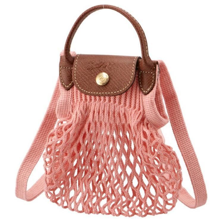 Longchamp Longchamp Le Pliage Filet Canvas With Leather Handbag With Mesh Pocket Crossbody Bag Shoulder Bag Regular Women's Pink