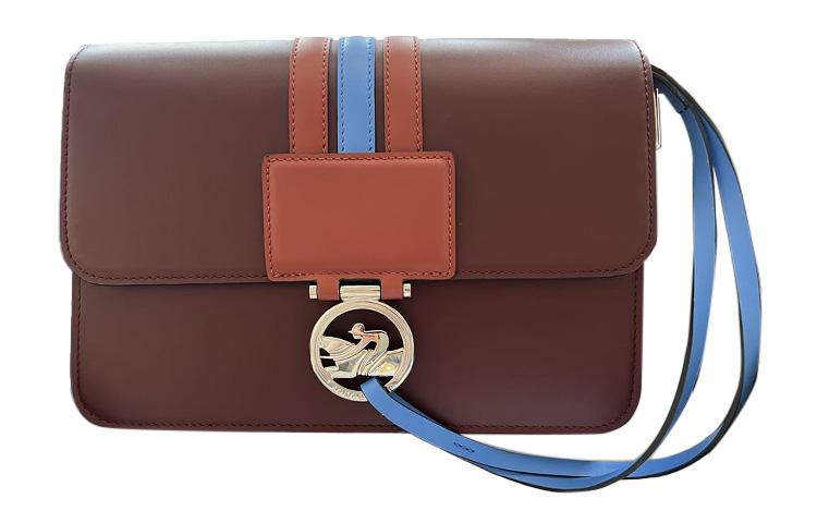 Longchamp Longchamp BOX TROT Cow Leather Envelope Bag Shoulder Bag Crossbody Bag Medium Size Women's Burgundy