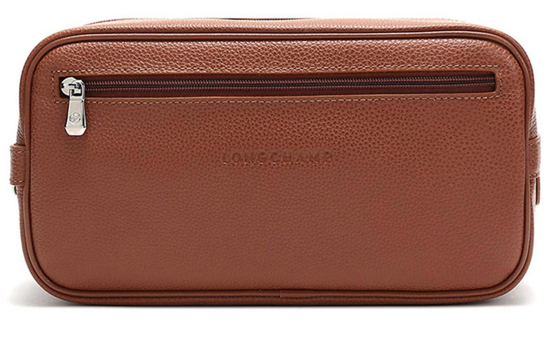 Longchamp Longchamp Le Pliage Cow Leather Makeup Bags Toiletry Bags Unisex Caramel