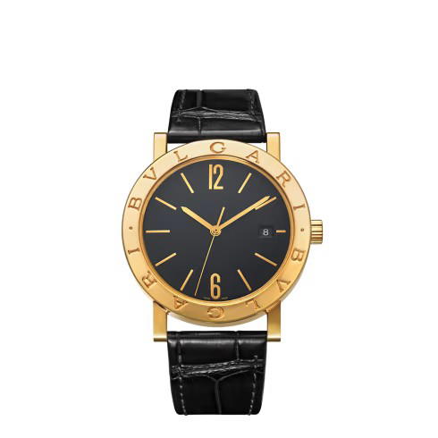 Bvlgari Bvlgari Bvlgari Watch 38MM In Black Alligator Bracelet With 18kt Yellow Gold Bezel-Black Opaline Dial