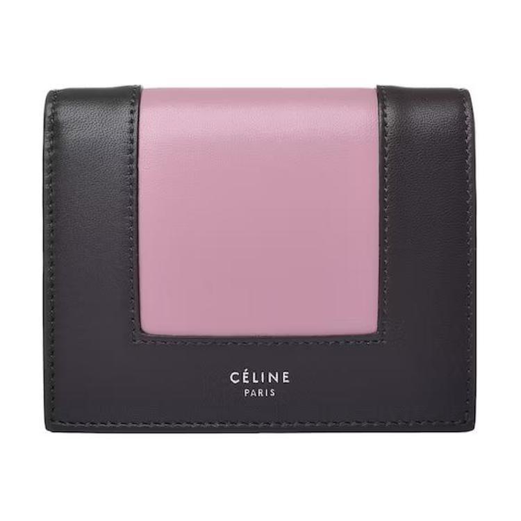 Celine Celine Frame Leather Card Holder Wallet Regular Women's Black/Pink