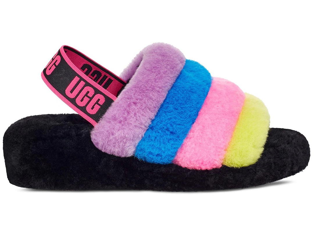 UGG UGG Fluff Yeah Slide Black Taffy Pink Multi (Women's)