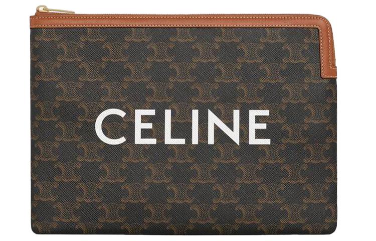 Celine CELINE Triomphe Sheepskin Clutch Small Size Women's Tawny