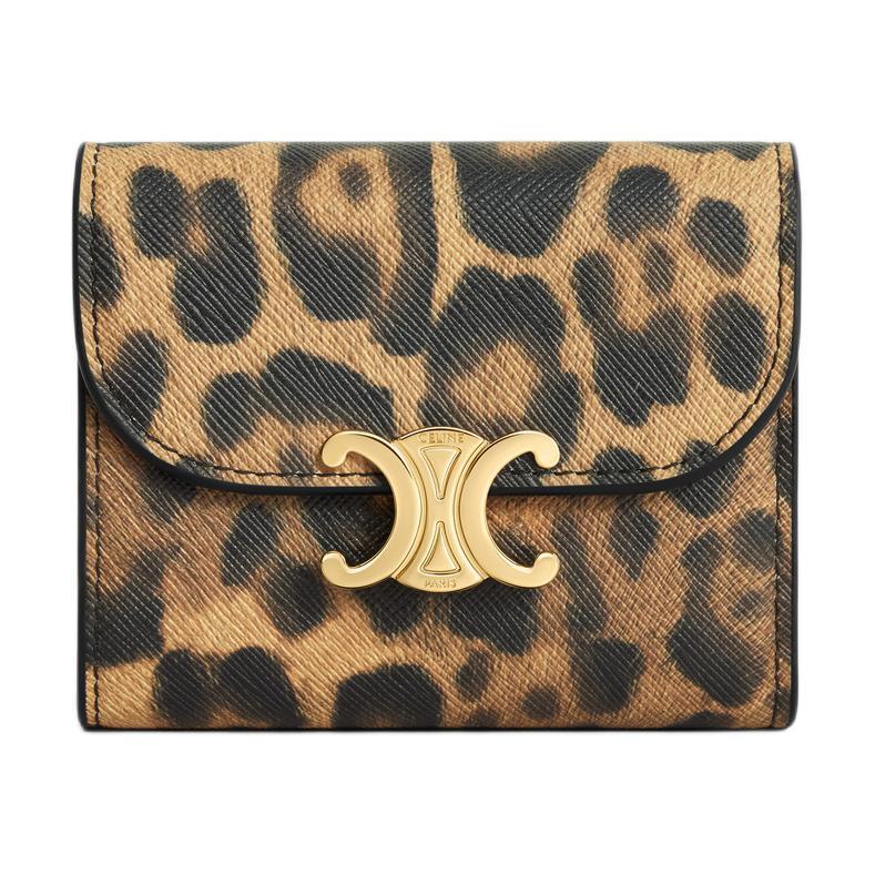 Celine Celine Triomphe Canvas With Leather Wallet Small Size Women's Leopard Print