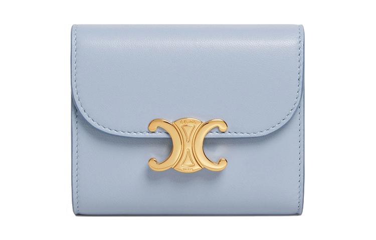 Celine Celine Triumph Gate Triomphe Shiny Smooth Calfskin Wallets Card Holders Women's Light Blue/Candy Color