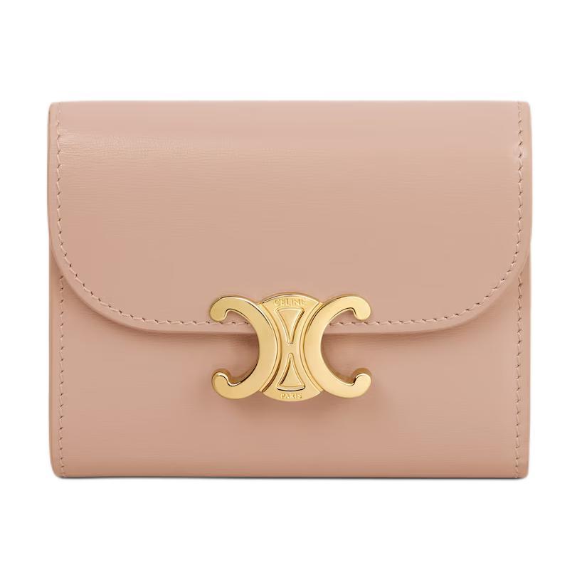 Celine Celine Cow Leather Wallet Small Size Women's Peach