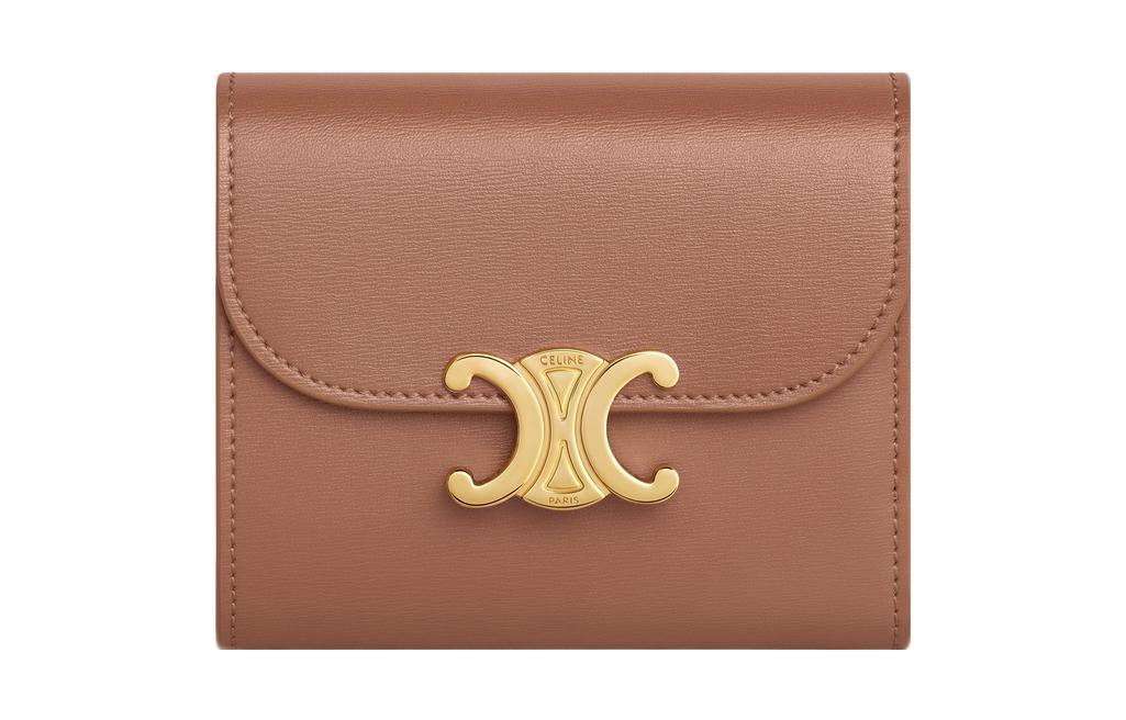 Celine Celine Triomphe Calfskin Wallet Small Size Women's Brown