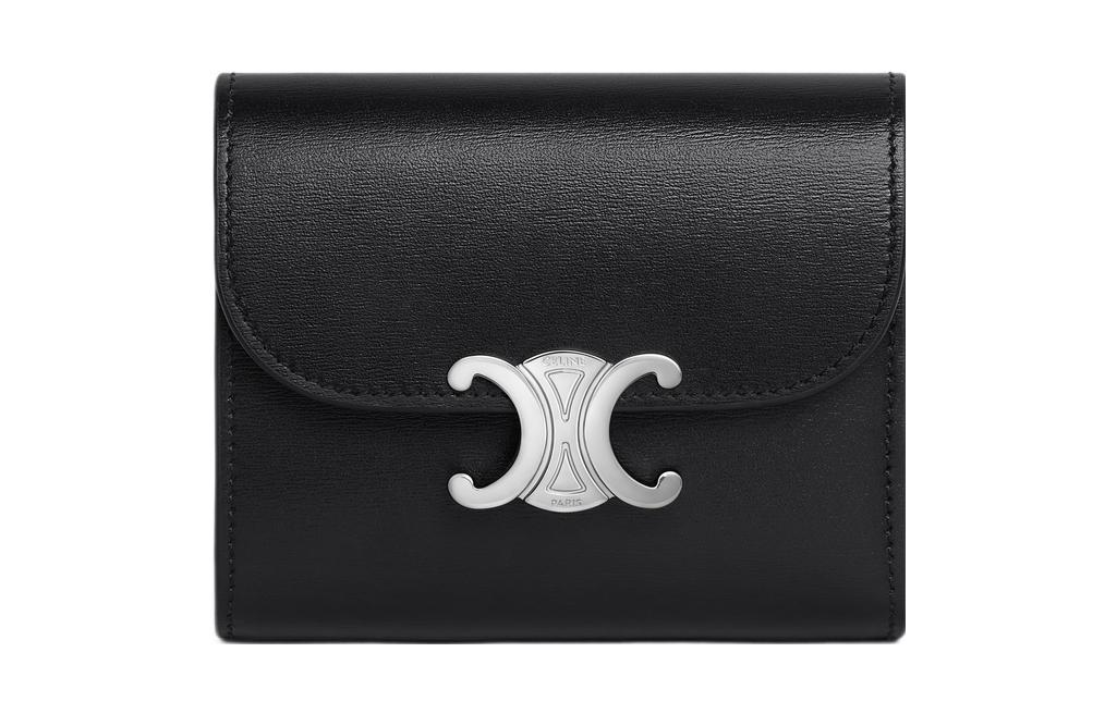 Celine Celine Triomphe Shiny Calfskin Wallet Small Size Women's Black