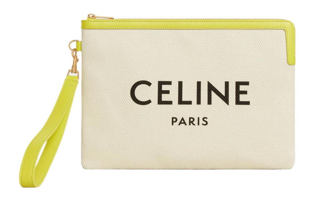 Celine Celine Cow Leather With Fabric Portable Clutch Small Size Women's Beige Yellow