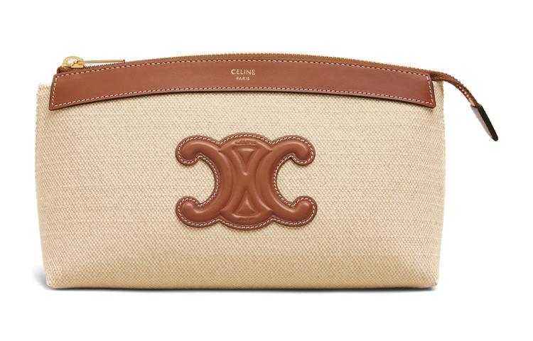 Celine Celine Fabric Cow Leather Patchwork Clutch Medium Size Women's Natural Color/Tan