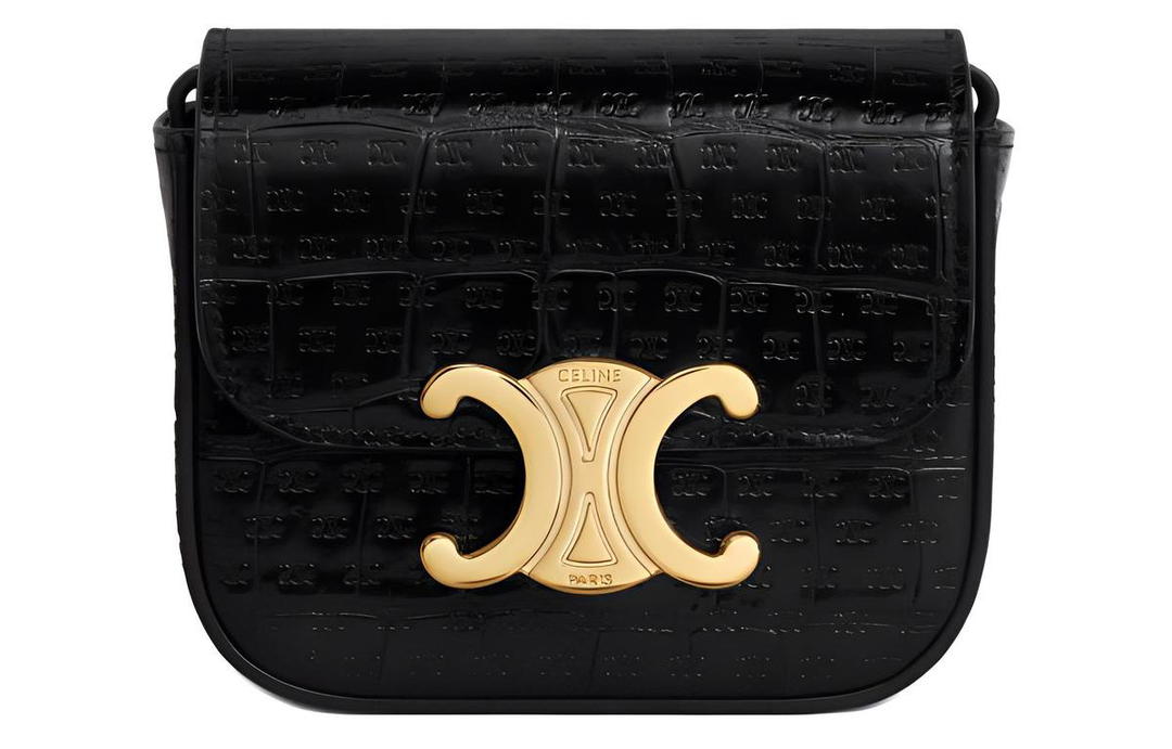 Celine Celine Embossed Crocodile Pattern Cow Leather Shoulder Bag Crossbody Bag Mini Women's Black