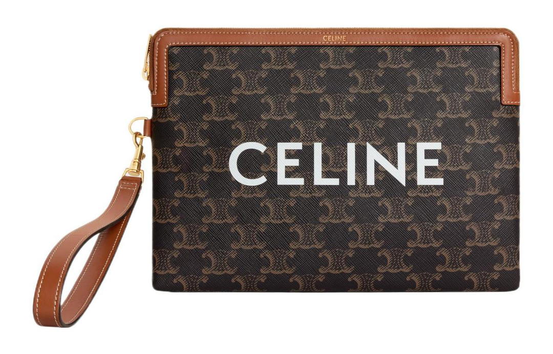 Celine Celine Cow Leather Binding Clutch Small Size Women's Tawny