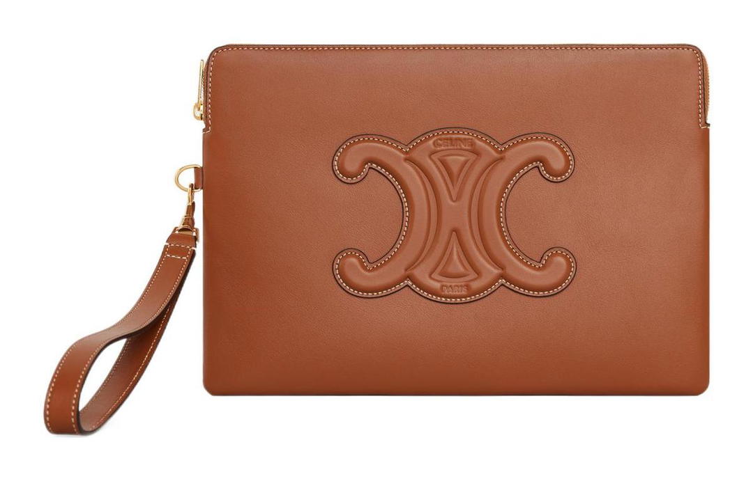Celine Celine Cuir Triomphe Smooth Calf Leather Clutch Women's Yellow Brown