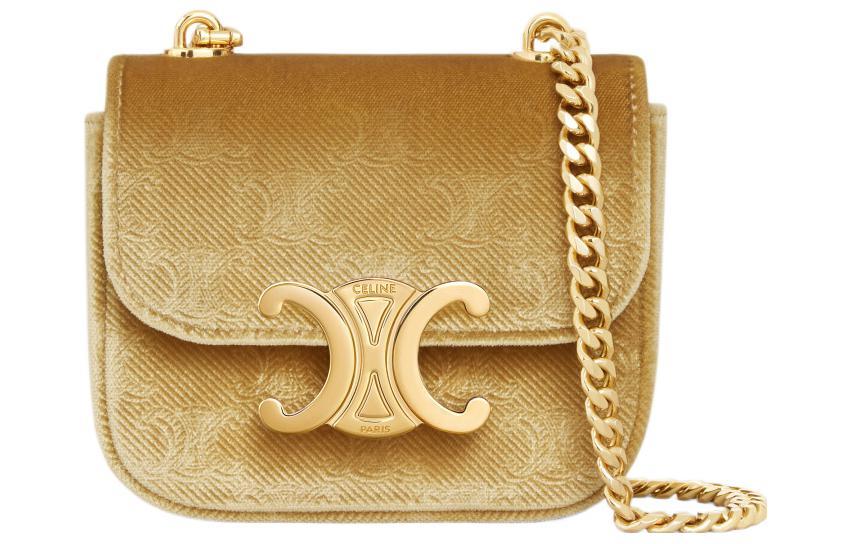 Celine Celine Velour Chain Bag Shoulder Bag Crossbody Bag Mini Women's Gold