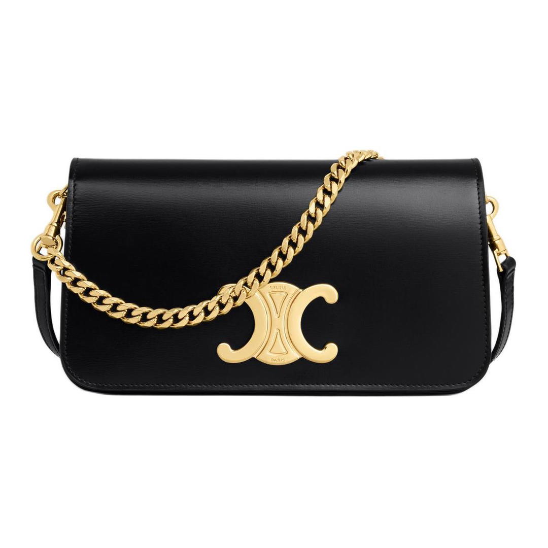 Celine Celine Shiny Cow Leather Portable Crossbody Bag, Shoulder Bag Women's Black