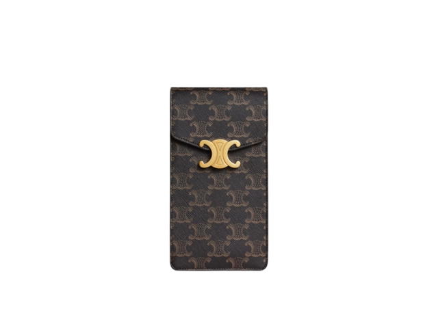 Celine Celine Vertical Phone Pouch Triomphe in Triomphe Canvas and Calfskin Tan - view 1