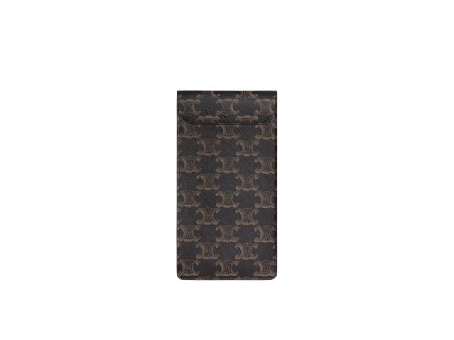 Celine Celine Vertical Phone Pouch Triomphe in Triomphe Canvas and Calfskin Tan - view 2