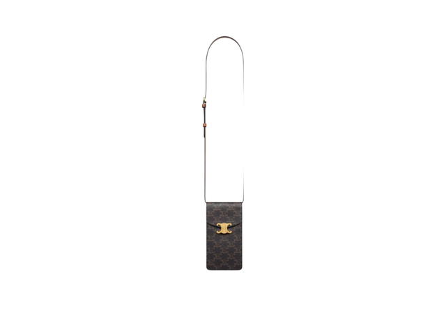 Celine Celine Vertical Phone Pouch Triomphe in Triomphe Canvas and Calfskin Tan - view 3