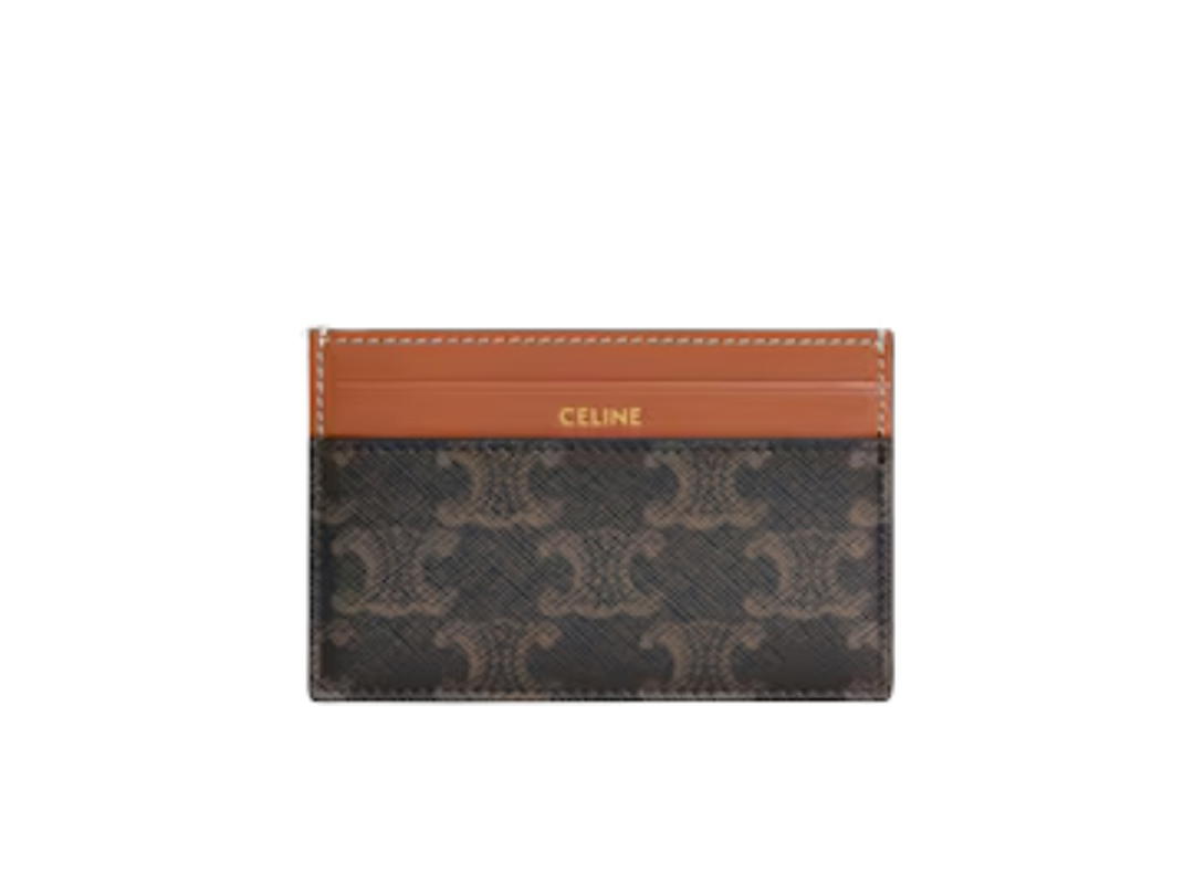 Celine Celine Medium Card Holder In Triomphe Canvas And Calfskin Tan