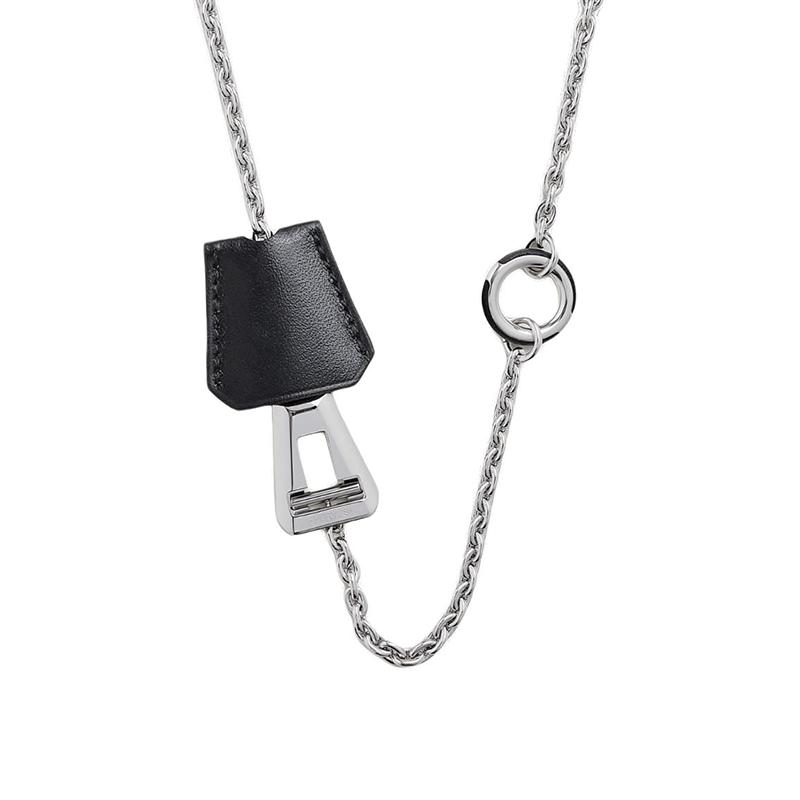 Hermes Hermes Calfskin, Metal, Palladium, Shearling, Leather Necklaces Men's Silver