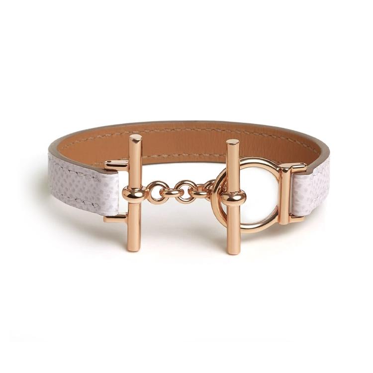 Hermes Hermes Calfskin, Metal, Rose Gold Plated Bracelets Women's Pink
