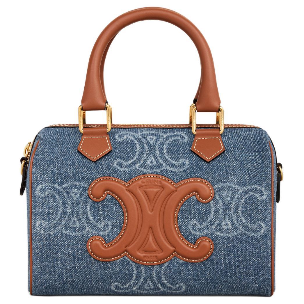 Celine Celine Fabric With Calfskin Trim Shoulder Bag Crossbody Bag Handbag Small Size Women's Blue