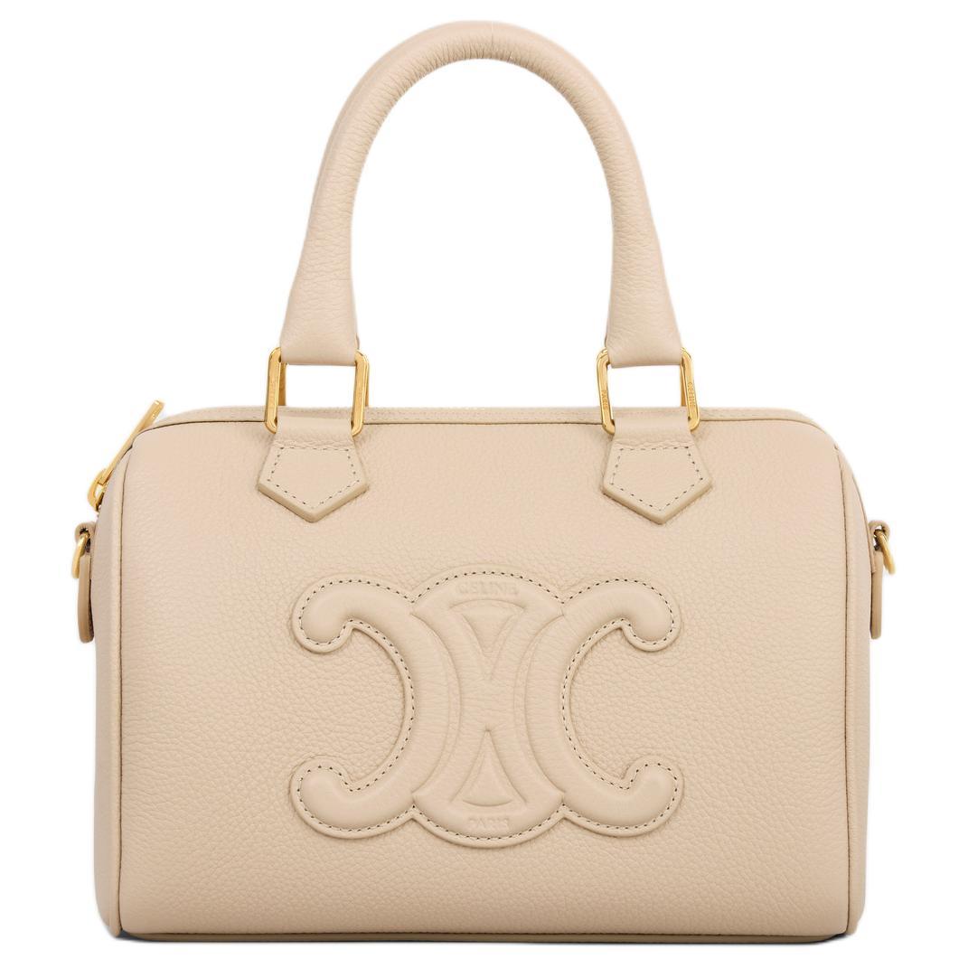 Celine Celine Calfskin Boston Bag Shoulder Bag Crossbody Bag Handbag Small Size Women's Natural